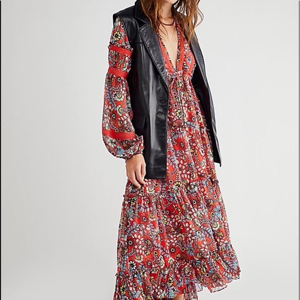 Free People Cassis Printed Chiffon Dress